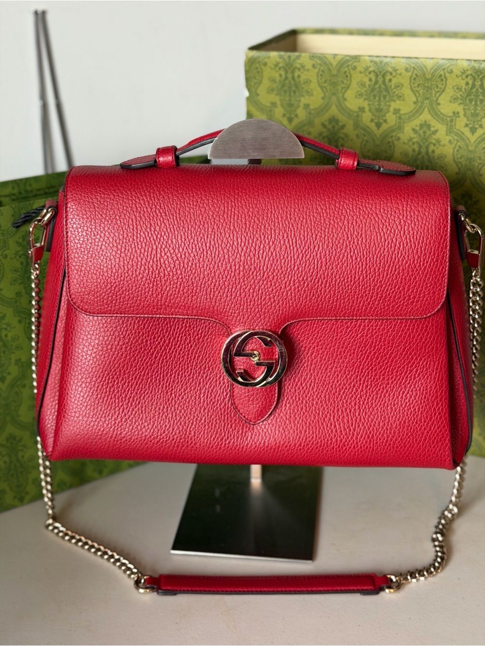 Gucci Dollar Calfskin Interlocking GG Top Handle Shoulder Bag